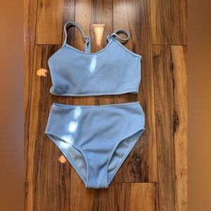 Girls Light Blue Ribbed Two-Piece Bikini Set